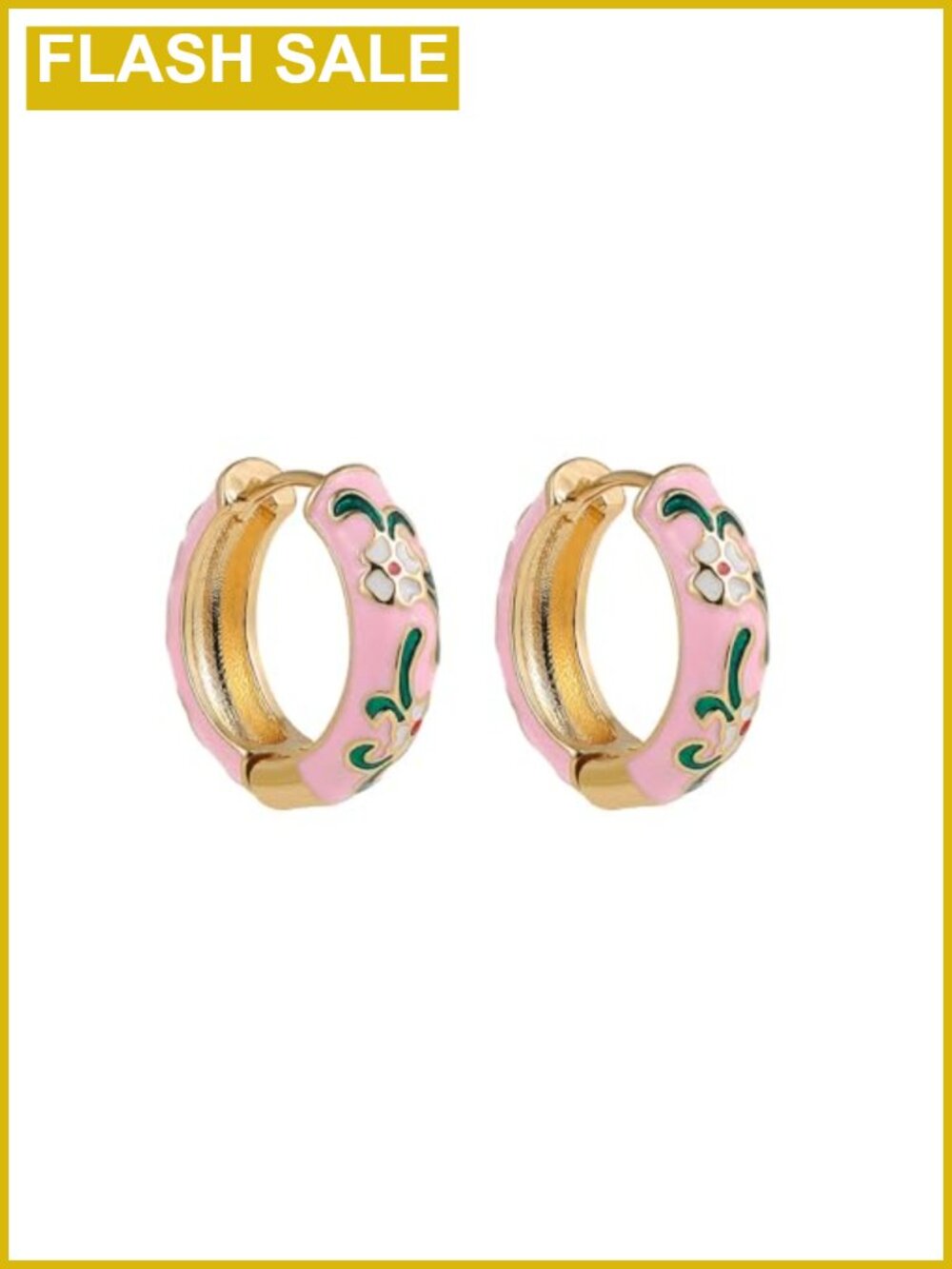 Enamel Flower Small Hoop Earrings Retro Elegant Clip-On Style